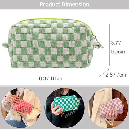Checkered Makeup Bag for Purse, Small Travel Cosmetic Pouch,Light Green | Cute Zipper Makeup Organizer for Women, Travel Essentials, Toiletries, Makeup Brushes, Beauty Accessories&Bridesmaid Gifts - Image 3
