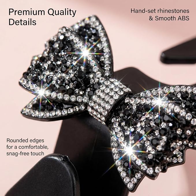 2 PCS Bling Car Seat Headrest Hooks, Crystal Rhinestone Bow Car Purse Hooks, Vehicle Seat Back Storage Hook for Handbag Purse Coat Grocery, Universal for SUV Truck Sedan (Black) - Image 5