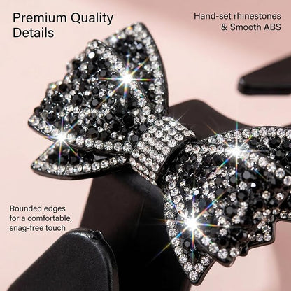 2 PCS Bling Car Seat Headrest Hooks, Crystal Rhinestone Bow Car Purse Hooks, Vehicle Seat Back Storage Hook for Handbag Purse Coat Grocery, Universal for SUV Truck Sedan (Black) - Image 5