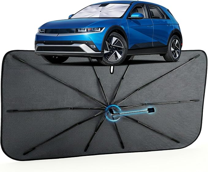 Car Windshield Sun Shade Umbrella for Hyundai IONIQ 5 2022-2026, 1:1 Fit | [Reflective Coated Fabric] Car Shades Sun Visor Keep Car Cool and Protects Interior, Sunshade Umbrella for Front Window by MakeLifeBetter