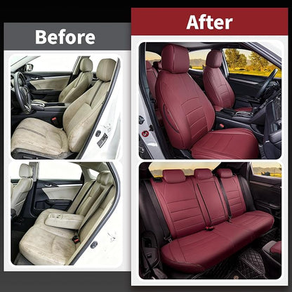 HKZ Custom Fit Civic Seat Covers for Honda Civic Sedan 2016 2017 2018 2019 2020 2021 EX,EX-L,EX-T,Touring,LX-P,Sport - 5-Seats Leather Full Set,Wine Red - Image 5