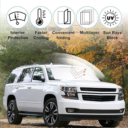 Front Windshield Sun Shade Foldable Car Front Window Sun Shade Windshield Shade Custom Fit for 2015-2020 Che-vrolet Tahoe SUV Block UV Rays Accessories Heat Keep Cooler - Image 3