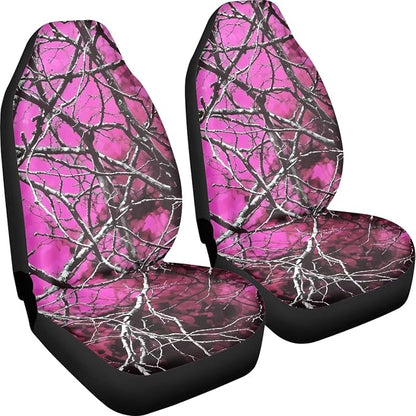 Red Hunter Camo Print Car Seat Cover Front Bottom Seat Cushion Cover, Branch Camoflage Pink Front Seat Covers fits Most Cars, SUVs, and Trucks, Washable and Easy to Install - Image 6