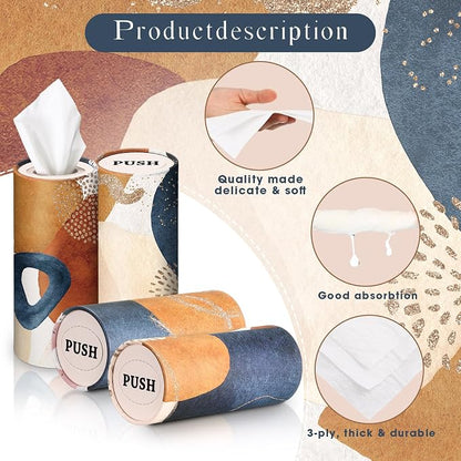 Outus 12 Pcs Boho Car Tissues Cylinder Holder with 3 Ply Facial Tissue Bulk Black White Round Tissue Holder Travel Tissues Boxes Container for Car Cup Wedding Birthday Party - Image 2