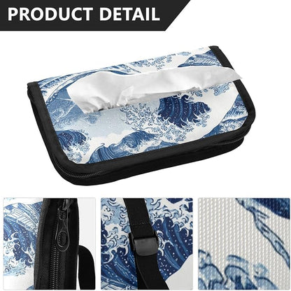 Car Tissue Holder Car Napkin Holder Tissue Box Dispenser Storage Case Sun Visor Mask Holder Accessories with Adjustable Straps Reusable Refillable Deep Blue Wave Pattern Snow Mountain - Image 3