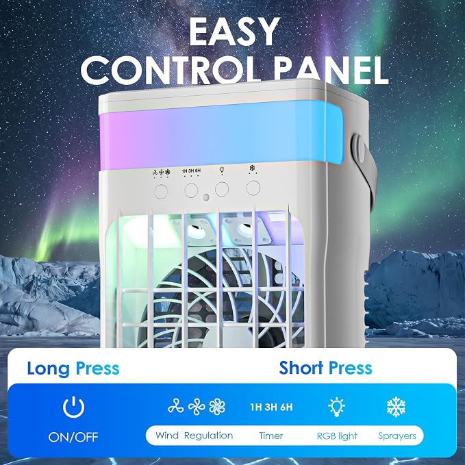 Portable Air Conditioners,Air Conditioner,Ac Unit with 1600ML Water Tank,2 Spray Ports,3 Wind Speeds,3 Timers,10 kinds of Colorful Lights,Portable Ac Units for Room Camping Car Office - Image 7