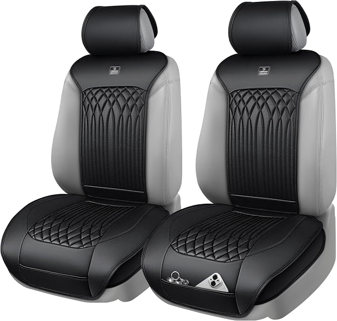 CAR PASS Car Seat Protector, Sideless Seat Covers for Cars, All Season Waterproof Nappa Leather Breathable Front Seats Cushion with Storage Pocket Universal Fit Vehicle Car SUV Truck, 2 Pack All Black - Image 7