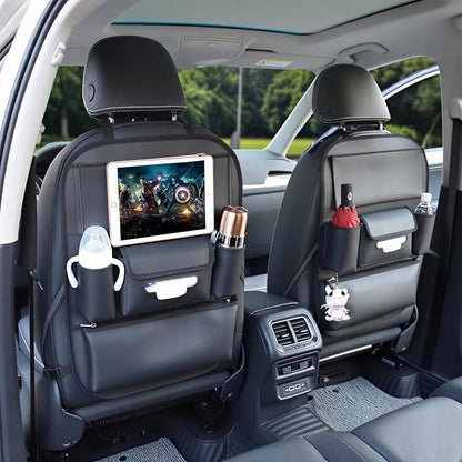 Viaviat Car Seat Organizers Waterproof Backseat Protector with Storage Pocket Large Leather Kick Mats for Kids Pets Automobile SUV Truck (Black, Large Pocket) - Image 8