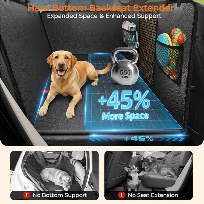 URPOWER PU Leather Dog Back Seat Extender for Extended Cab Trucks | Supports 550 lbs, Stable 3-Panel Hard Bottom, Added High-Density Foam for Comfort, 100% Waterproof, 45% More Space - Image 2