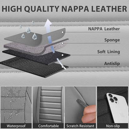 CAR PASS Nappa Leather Car Seat Covers Front Seats, Luxury Seat Protector for Cars, Waterproof Anti-Slip Seat Cushion Airbag Compatible Universal for Sedan SUV Pick-up Truck Automotive Vehicle, Gray - Image 5