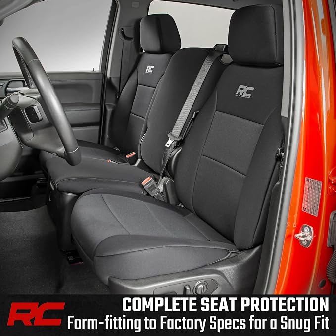 Rough Country Neoprene Seat Covers for Chevy Silverado & GMC Sierra 1500 (2019-2026) w/No Rear Seat Storage or Cup Holder - Waterproof & UV Resistant, Foam Padded, Front & Rear Row Cover Set - Image 2