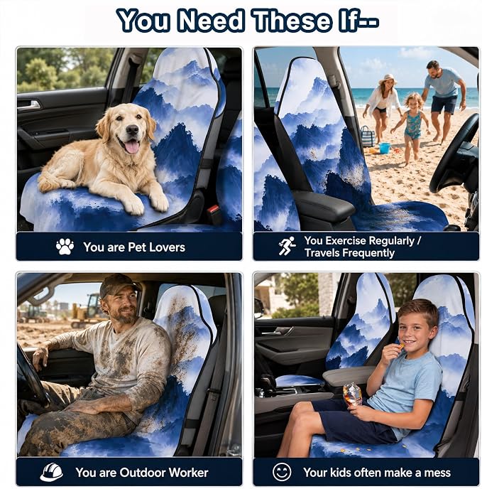 Car Seat Towel Cover 2 Pack for Front Seats, Sweat Absorbent Car Seat Protector with Non-Slip Backing, Waterproof Towel Car Seat Covers for Runners, Gym, Swimming, Beach, Misty Blue Mountains - Image 9