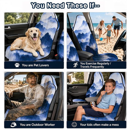 Car Seat Towel Cover 2 Pack for Front Seats, Sweat Absorbent Car Seat Protector with Non-Slip Backing, Waterproof Towel Car Seat Covers for Runners, Gym, Swimming, Beach, Misty Blue Mountains - Image 9