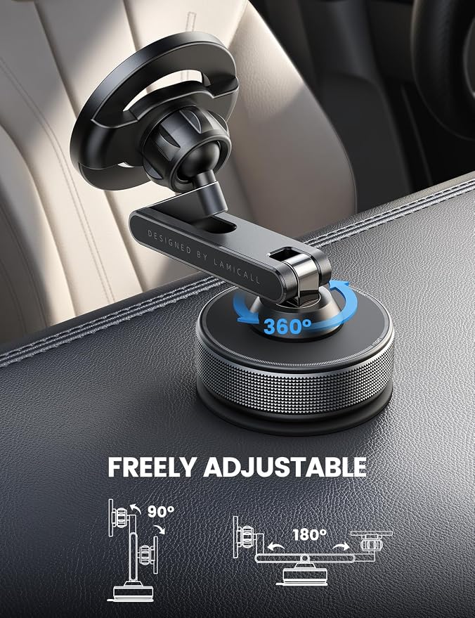 Lamicall Car Phone Holder Mount Ultra Nano Gel & 70+LBS Vacuum Suction Cup | 20X Strong Magnets 360° Phone Holders for Your Car Dashboard Windshield Car Mount for iPhone 17 16 15 Pro Max S26 S25 Black - Image 6