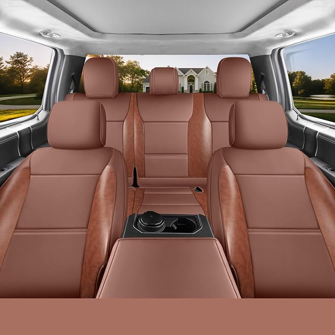 Red Rain for Ford F150 Seat Covers SuperCrew/CrewCab 2015-2025 XL XLT STX | Waterproof Leather Truck Seat Cover Full Set with Airbag Compatible Brown and Orange Auto Seat Protector (F150-Brown+Orange) - Image 4