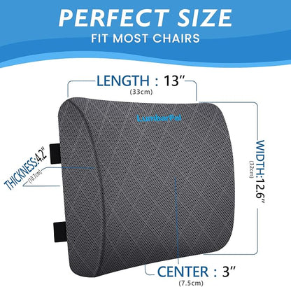 Lumbar Support Pillow for Office Chair, Back Support, Memory Foam, Grey | Improve Sitting Posture & Back Pain Relief. Lumbar Pillow Fits Office, Gaming & Car Chairs with Adjustable Dual Straps - Image 2