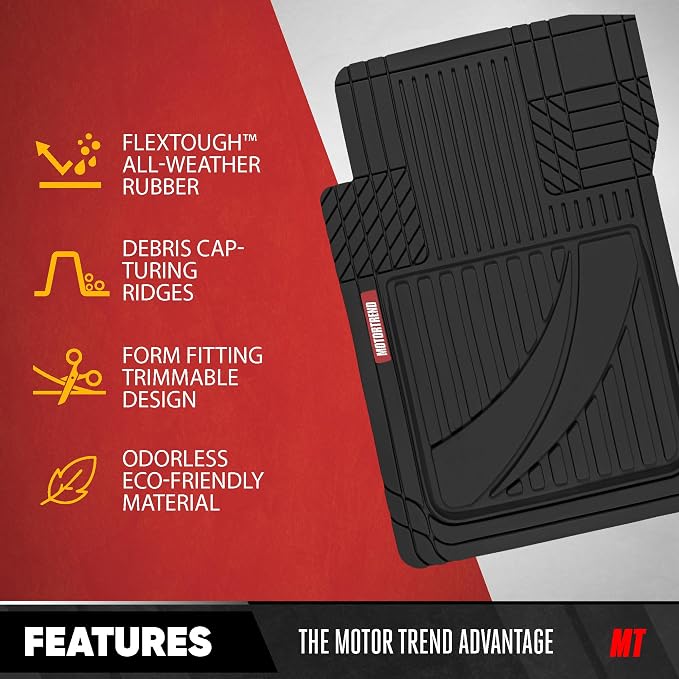 Motor Trend FlexTough Advanced Heavy Duty Black Rubber Car Floor Mats & Cargo Liner for SUV & Car Full Set - Universal Trim to Fit All Weather Automotive Floor Mat & Cargo Liners for SUV, Car, & Van - Image 4