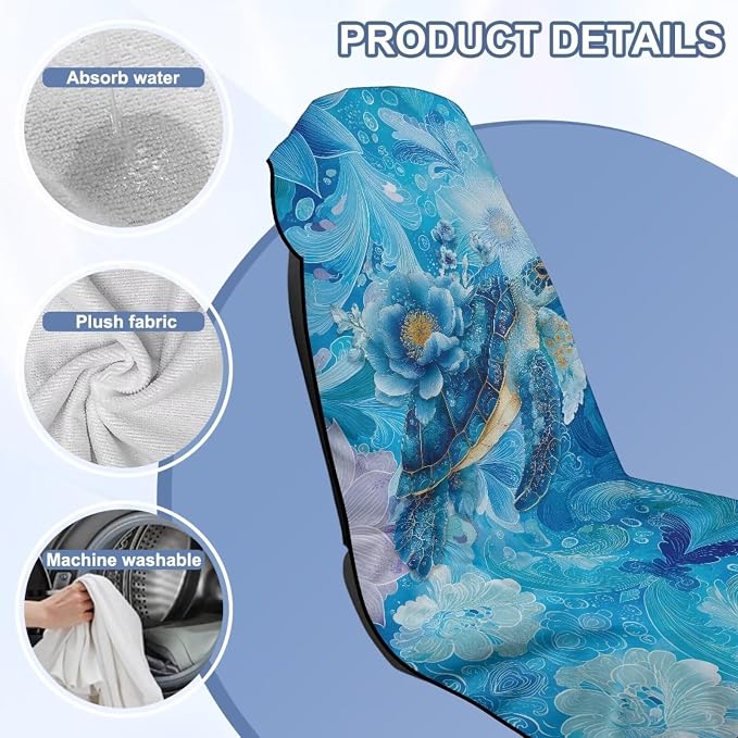 Sea Turtle Flowers Car Towel Seat Cover Soft Washable Car Seat Cover Protector Fashion Easy to Installation for Cars, Trucks, Sedans, Vans, SUVs - Image 6