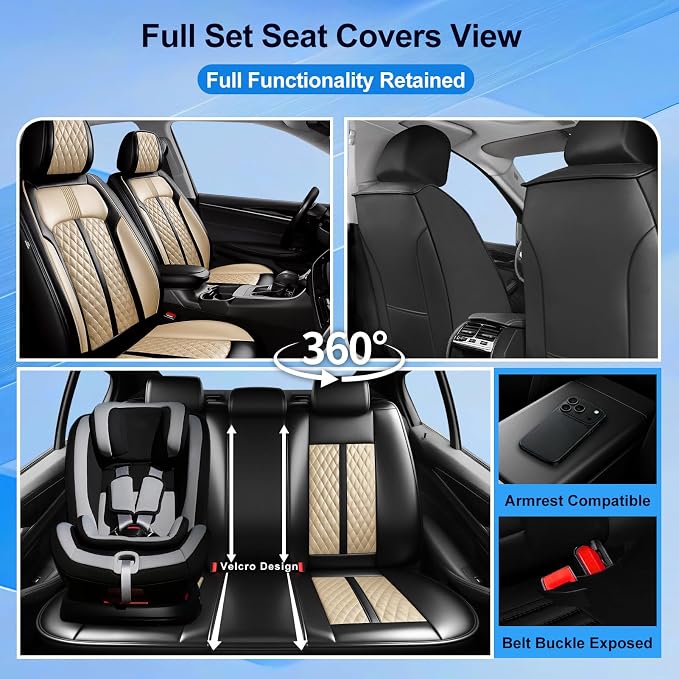 Fit CX-30 Seat Covers Custom Fit for Mazda CX-30 2020-2025, Full Set | Premium Leather Full Coverage Protector, Waterproof, Breathable, Scratch Resistant, Easy Wipe, Airbag Compatible, Black+Beige - Image 2