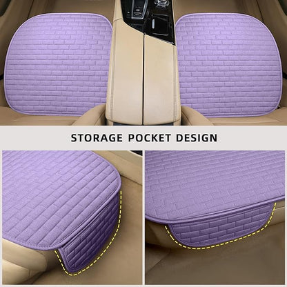 Little Purple Linen Back Seat Cover, Rear Car Seat Cover for Cars Truck SUV | Cloth Seat Covers for Cars, Seat Covers with Storage Pocket, Bottom Auto Seat Cushion Pad Mat for Most Vehicles - Image 3