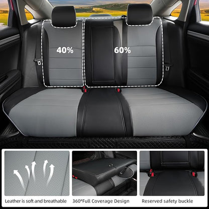 Lolcar Custom Fit Civic Seat Covers for Honda Civic 2016 2017 2018 2019 2020 2021 Hatchback EX,Sport Touring,EX-L - 5-Seats Leather Full Set ，Black/Gray(60/40 Split Seatback) - Image 3