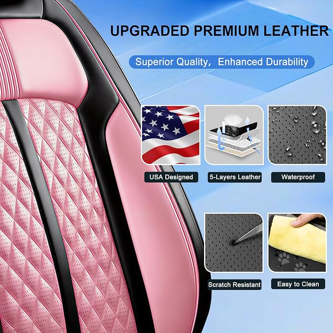 Fit Ioniq Seat Covers Custom Fit for Hyundai Ioniq 2017-2026, Full Set | Premium Leather Full Coverage Protectors, Waterproof, Breathable, Scratch Resistant, Easy Wipe, Airbag Compatible, Black+Pink - Image 3