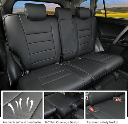Lolcar Rav4 Car Seat Covers for Toyota Rav4 XLE,Platinum,Limited 2013-2018 & SE 2016-2018,Custom Leather Truck Seat Cover Full Set for SUV,Waterproof Car Seat Protector,Faux Leather(Black) - Image 7