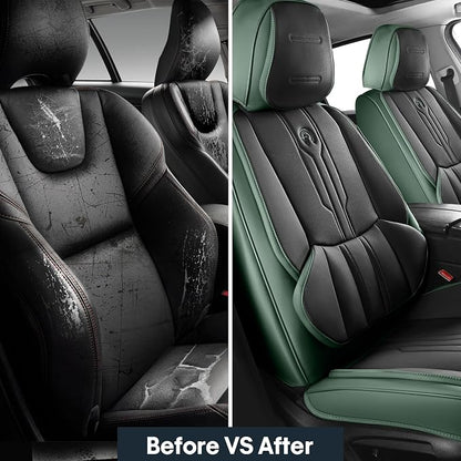 Car Seat Covers Custom Fit for Ford F150 2009-2026,Faux Leather Seat Cover Set for 2017-2026 F250 F350 F450, Accomodating Regular Cab Super Cab Super Crew Pickup Truck Cushions(BlackGreen,Full Set) - Image 5