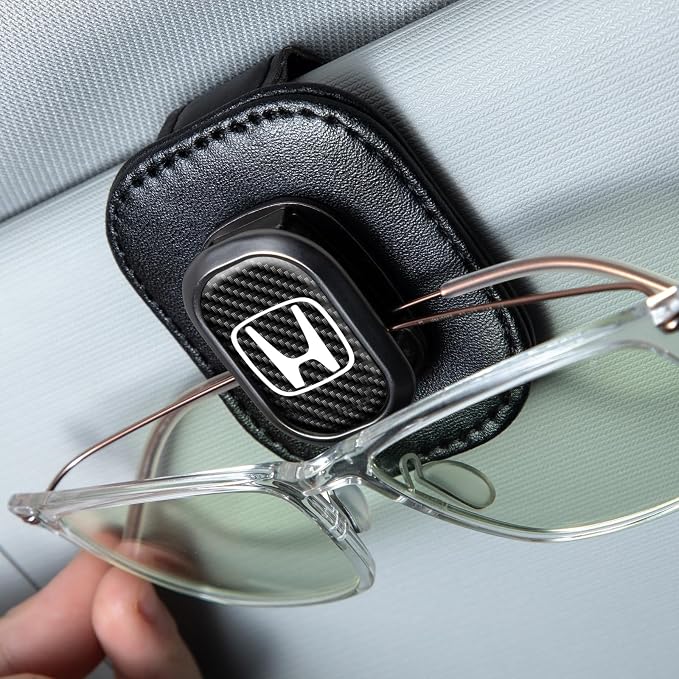 Sunglasses Holder, Leather Glasses Holders Compatible with Honda Series Car Sun Visor, Eyeglasses Hanger and Ticket Card Clip Eyeglasses Mount for Car, for Accessories, Black by Sespac