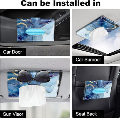 CaseBot Car Visor Tissue Holder, Sun Visor Napkin Holder, Mask Holder, PU Leather Backseat Tissue Box for Truck SUV, Ocean Marble - Image 7
