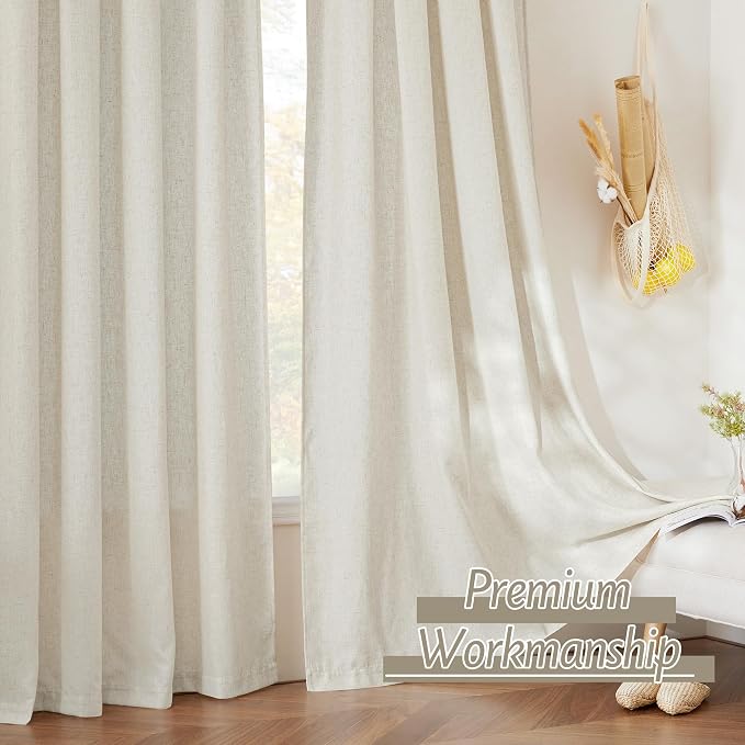 RYB HOME Linen Sheer Curtains 2 Panels for Living Room, Semi Transparent Privacy Drapes with Rod Pocket Farmhouse Style Window Treatments for Bedroom, Linen, 70" W x 95" L - Image 5