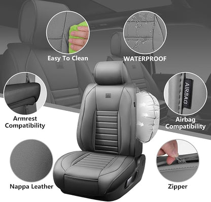 CAR PASS Nappa Leather Car Seat Covers Full Set, Luxury Seat Protector for Cars, Waterproof Anti-Slip Car Seat Cushion Armrest Compatible Airbag Universal for Sedan SUV Pick-up Truck Automotive, Gray - Image 4