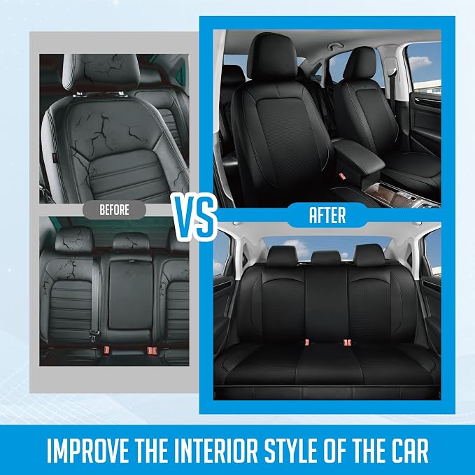 PIC AUTO Car Seat Cover, Pinping Leather and Mesh Seat Cover for Cars, Stylish Two-Tone Design Full Set Seat Covers, Breathable, Universal Fit,Comfortable and Durable SUVs, and Trucks(Black) - Image 7
