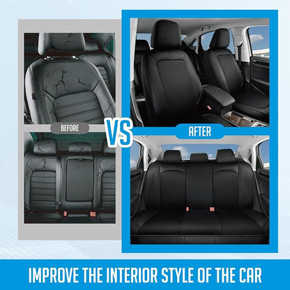 PIC AUTO Car Seat Cover, Pinping Leather and Mesh Seat Cover for Cars, Stylish Two-Tone Design Full Set Seat Covers, Breathable, Universal Fit,Comfortable and Durable SUVs, and Trucks(Black) - Image 7