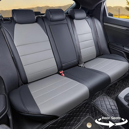 HKZ Custom Fit Civic Seat Covers for Honda Civic Sedan 2016 2017 2018 2019 2020 2021 LX (Not for LX-P)- 5-Seats Leather Full Set,Black+Grey - Image 3
