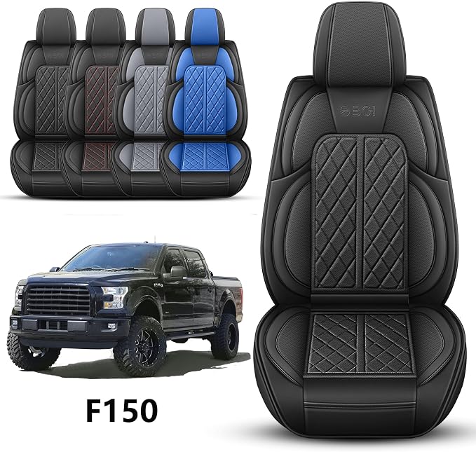 Car Seat Cover Custom Fit for Ford F150 2009-2026 Faux Leather Seat Cover Set Compatible with Regular Cab Super Cab Super Crew Pickup Truck Cushions (Black, Front Seat) - Image 2