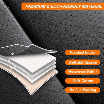 MINGBRON Black Car Seat Cover with Lumbar Support, Car Seat Protector Waterproof, Nappa Leather Car Seat Cushion, Car Seat Covers Front Seats and Back Fit for Most Cars - Image 6