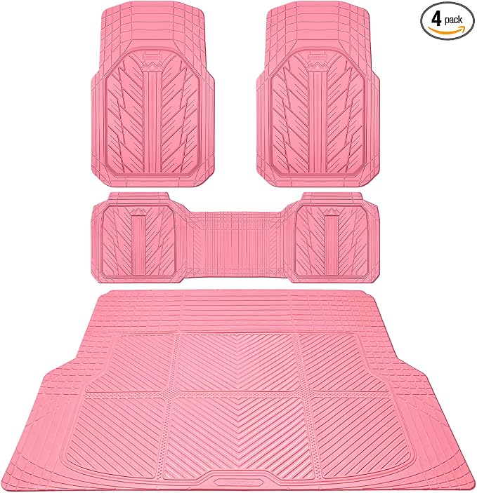 CAR PASS Floor Mats for Cars M-L Size, Heavy Duty Rubber Floor Mats with Trunk Cargo Liner, Universal Trim-to Fit Automotive Floor mats for Truck Van SUV Waterproof All Weather Car Mats All Pink by CARPASS