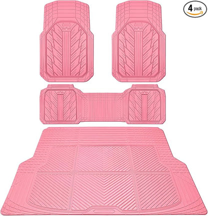 CAR PASS Floor Mats for Cars M-L Size, Heavy Duty Rubber Floor Mats with Trunk Cargo Liner, Universal Trim-to Fit Automotive Floor mats for Truck Van SUV Waterproof All Weather Car Mats All Pink by CARPASS