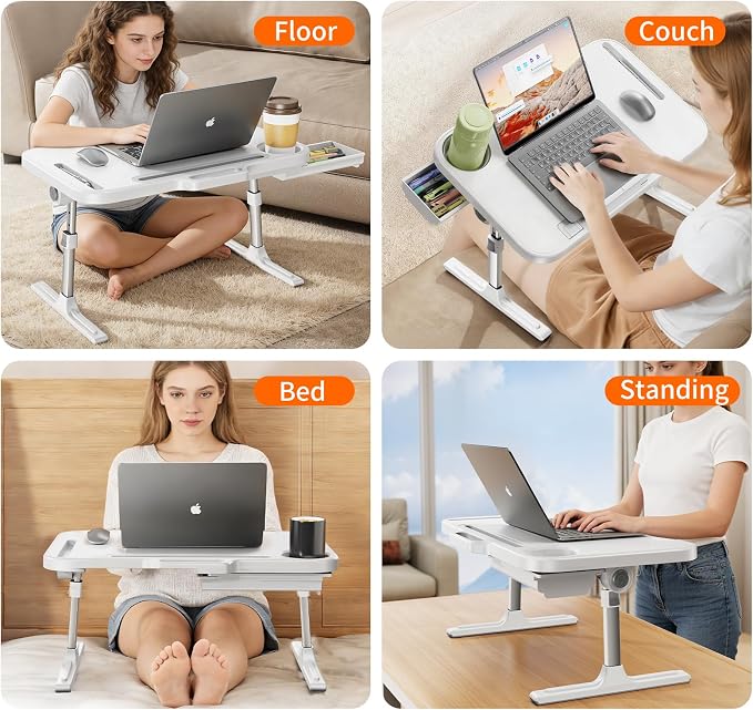Laptop Desk Bed Table,Adjustable Lap Desk Bed Tray,Portable Folding Couch Table with Bookstand & Storage Drawer,Car Rear Seat Sofa Floor Laptop Tray Stand for Adult Kids Reading Writing Eating - Image 4