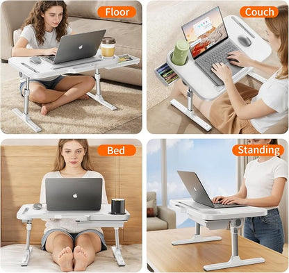Laptop Desk Bed Table,Adjustable Lap Desk Bed Tray,Portable Folding Couch Table with Bookstand & Storage Drawer,Car Rear Seat Sofa Floor Laptop Tray Stand for Adult Kids Reading Writing Eating - Image 4