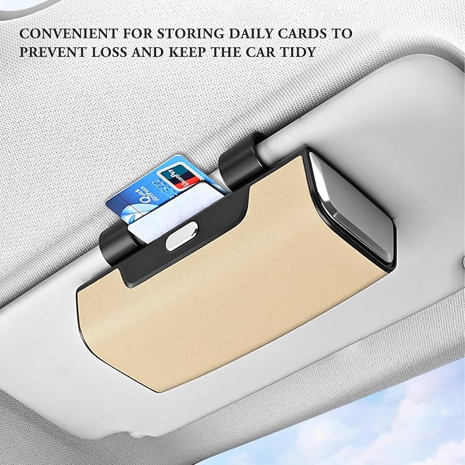 Sunglass Holder For Car Visor,Button-Open Sunglass Case For Car Visor,Car Sunglass Holder With Card Storage Function Suitable For Truck And Sedan To Place Sunglass (Beige) - Image 4