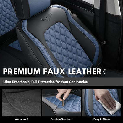 Coverado Universal Car Seat Covers Full Set, Sporty Non-Slip Waterproof Faux Leather Front & Rear Seat Protectors for Trucks SUVs, Mens Automotive Interior – BlackBlue - Image 4