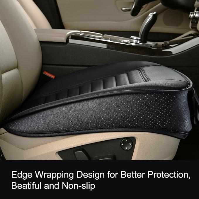 2pc Edge Wrapping Comfortable Car Front Seat Covers, Seat Protectors, Anti-Slip Bottom Seat Cushion Covers for Auto with PU Leather(Black) - Image 3