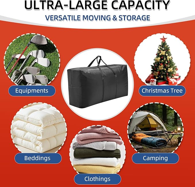 Extra Large travel duffel bag with Strong Handles, 230L Waterproof duffel bag, Durable Zippers, Extra Large Storage Totes for Space Saving and Moving Supplies, Black - Image 5