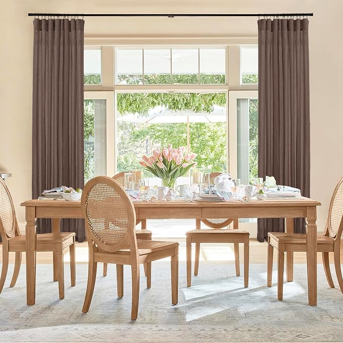 RYB HOME Linen Sheer Curtains 2 Panels for Living Room, Semi Transparent Privacy Drapes with Rod Pocket Farmhouse Style Window Treatments for Bedroom, Brown, 52" W x 84" L - Image 3