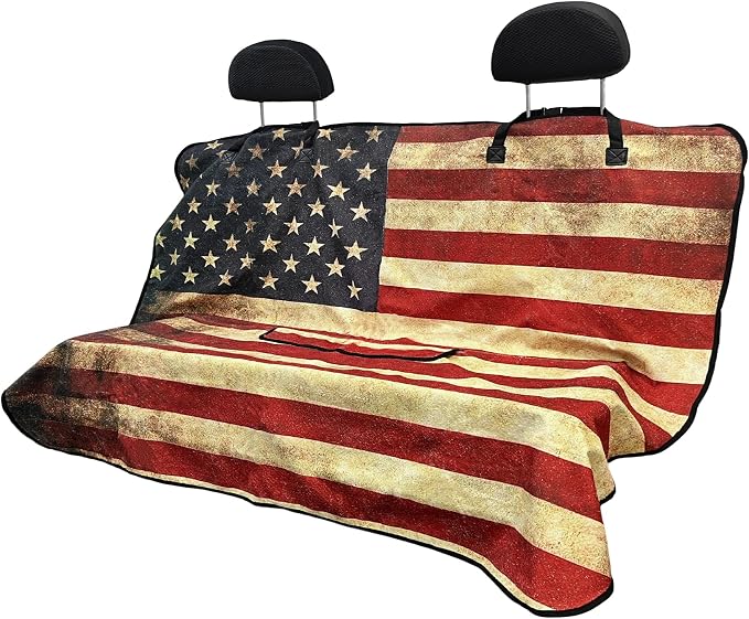 Waterproof Back Seat Cover for Dogs and Kids, Car Seat Protector Under Baby Car Seat, Child and Dog Car Seat Cover Blanket for Rear Bench(American Flag Red, Rear Bench Seat Towel) by Hirritale