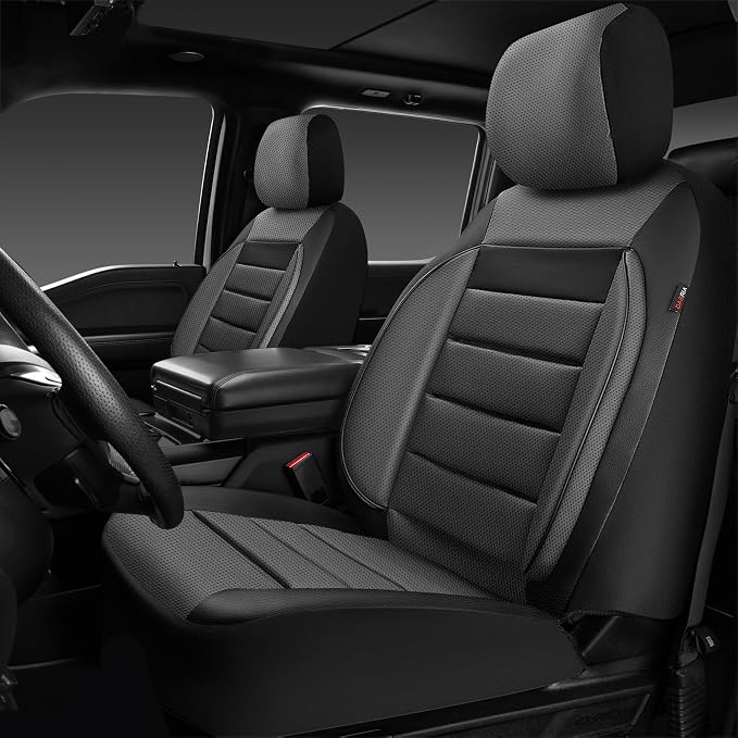 CAR PASS Car Seat Covers Front Seats Only, Universal Fit Automotive Interior Waterproof 3D Foam Back Support Car Seat Covers for Trucks Vans and SUVs Airbag compatible 2 Pieces black gray grey - Image 8