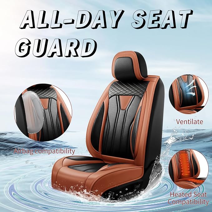 Fit Sienna Premium Leather Car Seat Covers for Toyota Sienna 2007-2025 2026 - Waterproof，Breathable，All-Weather Seat Cushion Protecto & Airbag Compatible, 2 Front Seat Brown&Black - Image 2