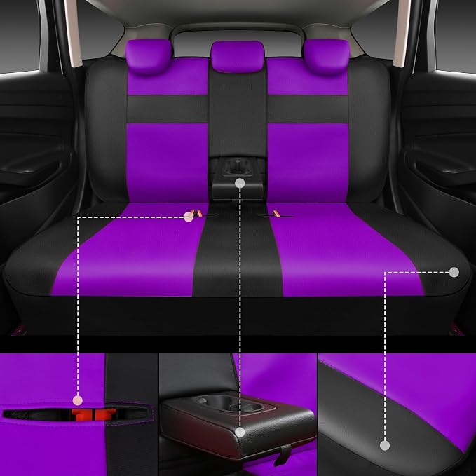 CAR PASS Leather Seat Covers Full Set Universal Water Resistant 3D Foam Back Support, Luxury Comfort Automotive 5 Seat Covers All Season Fit for SUV,Sedan,Van, Airbag Compatible Elegance(Purple Black) - Image 6